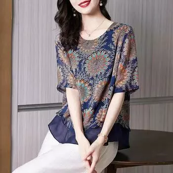 Топы женские хлопковые летние футболки больших размеров с воротником-поло свободные напечатанные повседневные пуловеры футболки топы M