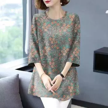 Топы женские хлопковые летние футболки больших размеров свободные напечатанные повседневные пуловеры футболки топы M