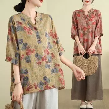 Топы женские хлопковые летние футболки больших размеров удобные свободные принтованные повседневные пуловеры футболки топы L красный