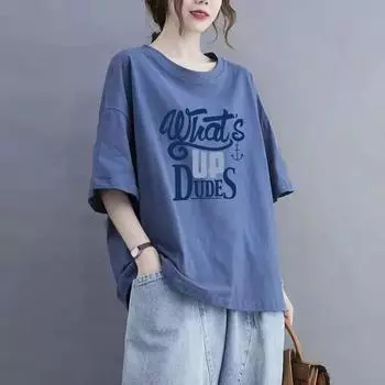 Топы женские хлопковые летние футболки больших размеров с воротником-поло свободные напечатанные повседневные пуловеры футболки топы S грани розовый