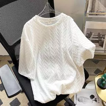 Топы женские хлопковые летние модели футболка с круглым вырезом футболка больших размеров женские летние топы свободные мягкие рубашки L белый