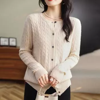 Топы, женский модный тонкий вязаный свитер с длинными рукавами на весну и осень с круглым вырезом, вязаный кардиган, куртка, свитер S чёрный