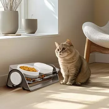 Topzoo Cat Food Dog Tableware with Prevents Food 0 Degree Angle Cervical Vertebrae Ceramic Pet Food Easy to No Assembly Suitable for Cats and Small серый