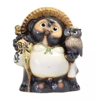 Tori Good luck raccoon dog with owl 13 Shigaraki Ware No. SA20-3