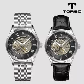 [TORSO]T603M-SBS Elysion Skeleton Автоматические часы с бриллиантами Мужские металлические часы (кожаный ремешок в комплекте)