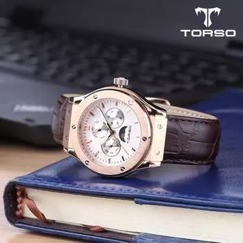 [TORSO] TI002L Sun & Moon Multi Watch Мужские кожаные часы (Защитная пленка Healing Shield в подарок.)