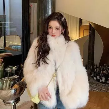 Тоскана искусственный мех лисы молодой мех зимняя новая тонкая утолщенная шуба женская короткая S 80-47.5 kg