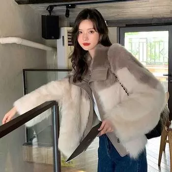 Тоскана искусственный мех ягненка интегрированное пальто женское короткое 2024 зима молодая искусственный мех пальто мода S 90-52.5 kg