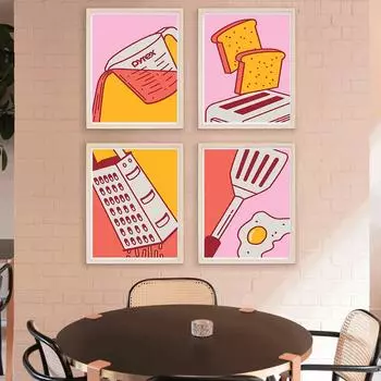 Тостер для тостеров, терка, лопаточка, кувшин из пирекса, художественные принты, кухонные поп-постеры, холст, живопись, современный для гостиной, домашний декор 21x30cm No Framed белый