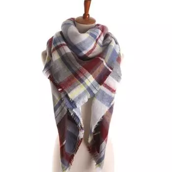 Тот же осенне-зимний шарф, теплый шарф-шаль в клетку 140*140cm синий