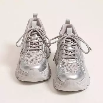[Тот же стиль, что и у белого оленя] Осенью 2025 года независимая планета толстой подошвы, увеличивающая рост папы, туфли серебряные грязные повседневные 35 серебряный