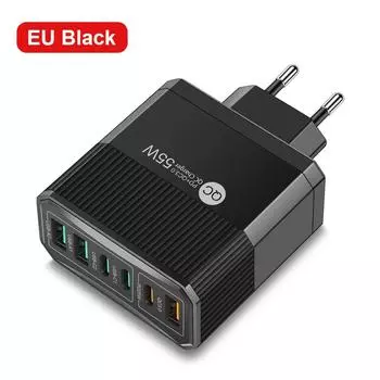 Total 100W USB Charger Fast Charging 6 Ports Quick Charge 3.0 Travel Charger For iPhone Samsung Xiaomi Phone Charger 304 EU Plug Black