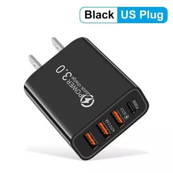 Total 20W Multi Port Wall Charger USB PD Adapter For Xiaomi iPhone 13 12 for Samsung Mobile Phone Plug Charging US Black