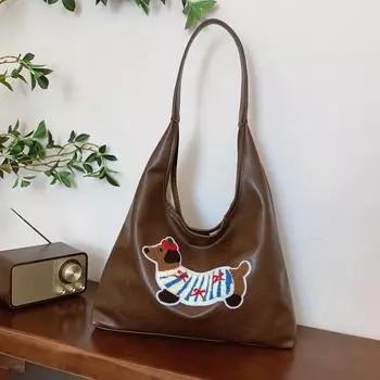 Tote bag autumn and winter 2024 new large-capacity simple Korean version ins large-capacity shoulder bag cartoon commuter women s bag чёрный