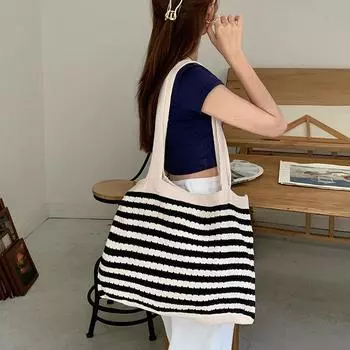 Сумка-тоут Сумка для вязания Сумка для вязания Большая вместительная сумка-тоут Все в одном Сумка через плечо Полосатая женская сумка абрикосовый