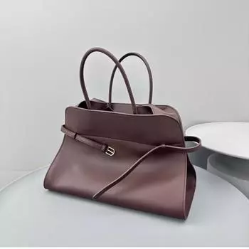 Tote Bag, Large-Capacity Commuter Bag, Cowhide High-End French Niche Single Shoulder Handbag. бордовый