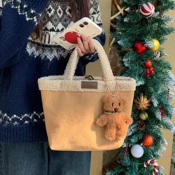 Tote Bag Retro Cute Hand-held Fur Bag Double-sided Back Imitation Lamb Fur Lamb Fur Lamb Fur Handbag