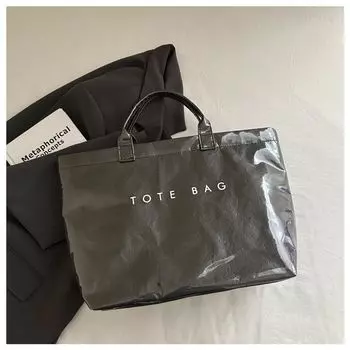 Tote Bag Retro DuPont Letter Casual All-matching Handbag Minimalist Transparent Simple Commuter Large Capacity Bag Women Black