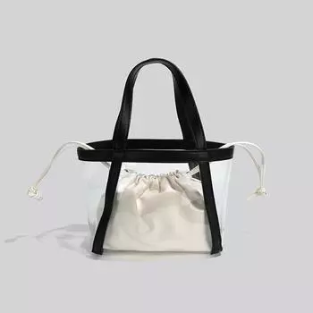 Сумка-тоут, летняя, новая, прозрачная, из ПВХ, дизайнерская, вместительная, на шнурке, ручная, через плечо, спортивный стиль
