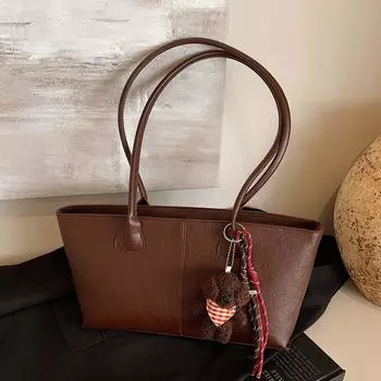 Женская сумка-тоут большой вместимости для поездок на работу, на плечо, ретро, простая, портативная сумка-ведро no pendant коричневый