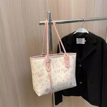 Tote Bag Women s Large Capacity Niche Style Graffiti Tote Bag Undecorated Pink