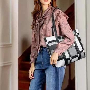 Сумка-тоут женская новая модная женская сумка через плечо повседневная легкая большая вместительная клетчатая сумка легкая сумка чёрный