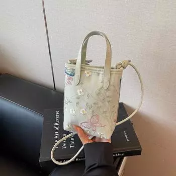 Tote bag women s new summer fashion embroidered shoulder bag casual work commuter bag зелёный