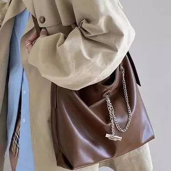 Сумки-шопперы, новые женские модные ретро-сумки корейского стиля, усовершенствованные сумки-цепочки, однотонные, из мягкой кожи, большой емкости, трендовые универсальные сумки через плечо