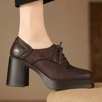 TOTOMELA Новые винтажные женские туфли из натуральной кожи, женские туфли на платформе со шнуровкой, весенние туфли на толстом высоком каблуке 35