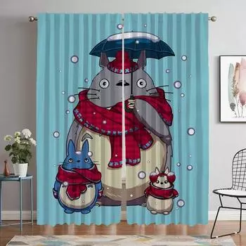 Totoros Curtains for Living Room Curtain for Room 2 Panel Shades Partition Halloween Decoration Kitchen Blackout Elegant Camera W50xH70cmx2pcs-CL
