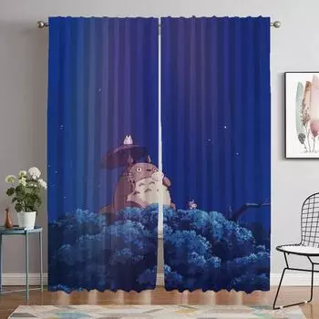 Totoros Home Interior Curtains for Living Room Partition Blackout Curtain Kitchen Curtains 2 Pieces Halloween Decoration Shades W50xH70cmx2pcs-CL