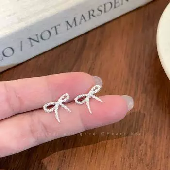 Totuo Korean Girl! Broken Silver Bows Silver Stud Earrings Female 2025 New Arrival Fancy Earrings Suitable for Summer Earrings Silver Bows earrings (Silver Needle)