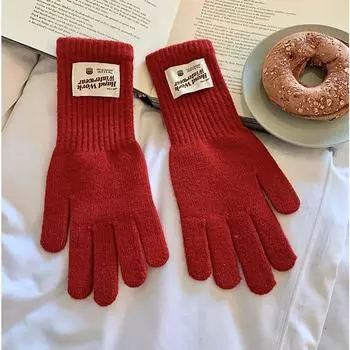Touch Screen Bow Gloves Five Finger Cute Korean Style Thickened Finger Wool Warm Knitted Gloves In Autumn and Winter Style