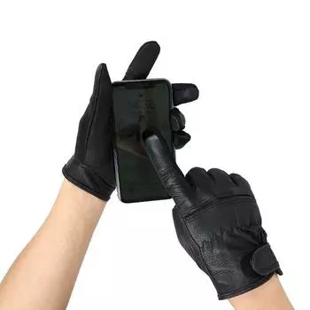 Touch Screen Gloves Genuine Leather Cycling Windproof and Wear-Resisting Non Slip Finger Leather Gloves Black Goatskin Protective Outdoor Work Black XL