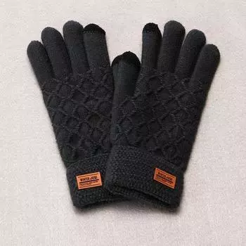 Touch Screen Gloves Men Winter Riding Driving Non-Slip plus Velvet Wool Knitting Female Students Autumn and Winter Heattech Couple Rhombic Gray All yards