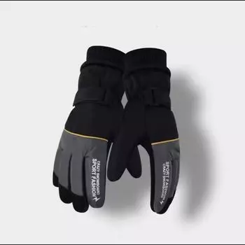 Touch Screen Outdoor Hiking Velvet Cold Protection Ski Gloves Finger letter [black Gray]] One size