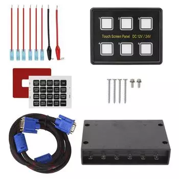 Touch Screen Switches Panel 6 Gang LED Switch Panel Slim Touch Circuit Control Panel Box for Car Marine Caravan 12V/24V чёрный