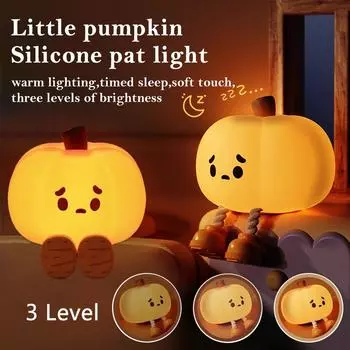 Touch Sensor Silicone LED Lamp Cute Pumpkin USB Rechargeable Nightlight Dimmable Mood Light for Bedroom Decor Birthday Gift тыква