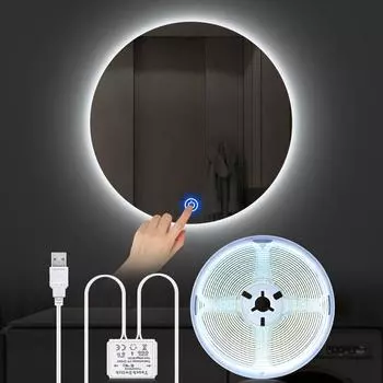 Touch Sensor Switch Dimmable USB 5V COB LED Strip Lights DIY Bedroom Vanity Bathroom Dressing Table Makeup Mirror Backlight Lamp 1m теплый белый