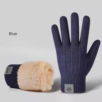 Touchable Screen Winter Gloves Knitted Skiing Gloves New Full Finger Gloves Women Men синий