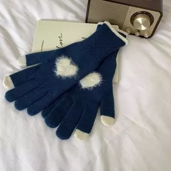 Touchscreen Love Heart Gloves Warm Cycling Gloves Elegant Women Knitted Gloves Snowboard чёрный