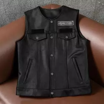 Tough Guy супер толстый первый слой коровьей кожи матовый ретро ностальгический кожаный жилет локомотив костюм мужской жилет M