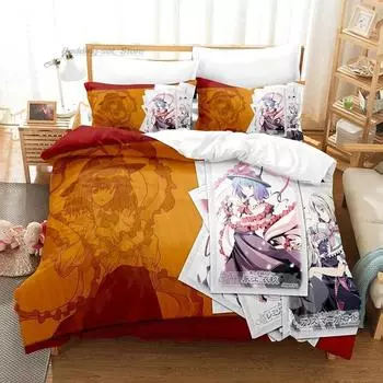 Touhou Project Bedding Set Single Twin Full Queen King Size Bed Set Aldult Kid Bedroom Duvetcover Sets 3D Print Anime Kawaii 70x133cm 2pcs