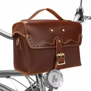 TOURBON Bicycle Front Bag Handlebar Bag Frame Bag Leather Bike Storage Bag Commuting Bag with Shoulder Strap