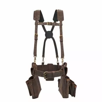 TOURBON Waist Bag Leather 3 Tier Work Suspender Waist Pouch Electrician Tool Holder Multiple Pockets коричневый