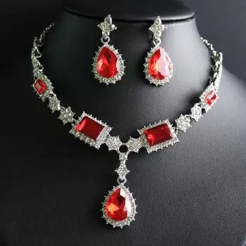 Товар Серьги Комплект Цепочка 2-х Части Кристалл Стеклянный Сплав Платье Аксессуары Женское Ожерелье серый