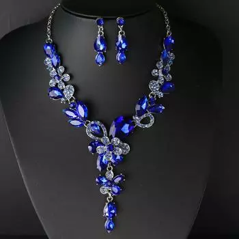 Товар Серьги Комплект Цепочка 2-х Части Кристалл Стеклянный Сплав Платье Аксессуары Женское Ожерелье белый