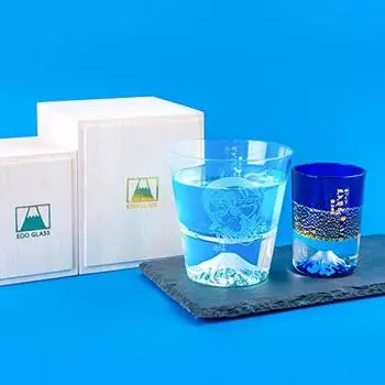 Товар Стекло Tajima Стекло Fuji Стекло Fujin Rocks Стекло x Gold Leaf Fuji Холодная чашка для сакэ Lazuli Набор из 2 сувениров Гран-при Стекло Edo Kiriko Fuji