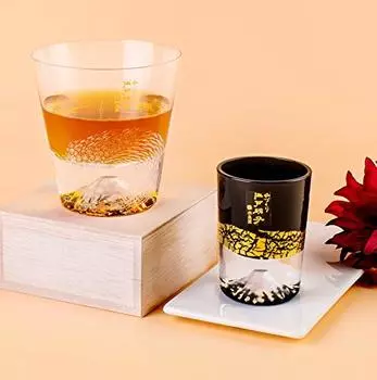 Товар Стекло Tajima Стекло Fuji Волна Стекло Fuji Rocks Стекло x Золотая фольга Fuji Холодная чашка для сакэ Черный набор из 2 Сувенир Гран-при Стекло Edo Kiriko Fuji синий