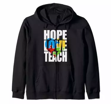 Товары для аутизма Hope Love Teach Puzzle Autism Gift Zip Hoodie чёрный